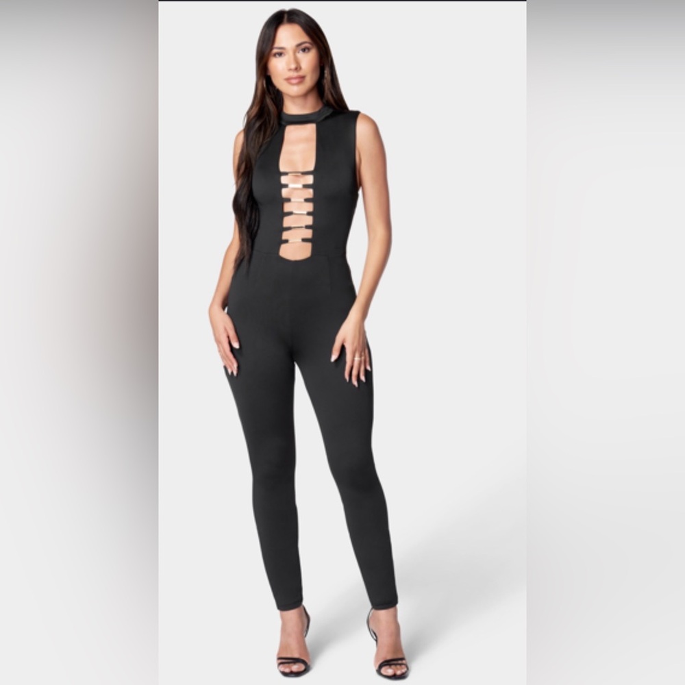 Bebe Black Ladder Cut-Out Jumpsuit